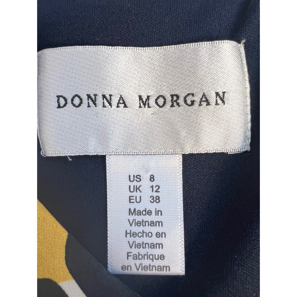 Donna Morgan Yellow Navy Blue Geometric Honeycomb Fit and Flare Dress Size 8 - Picture 10 of 10